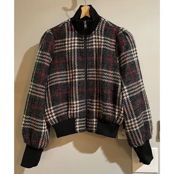 Express x Negin Mirsalehi Jacket Plaid Wool Blend Tweed Bomber Womens Size Small - Picture 1 of 7